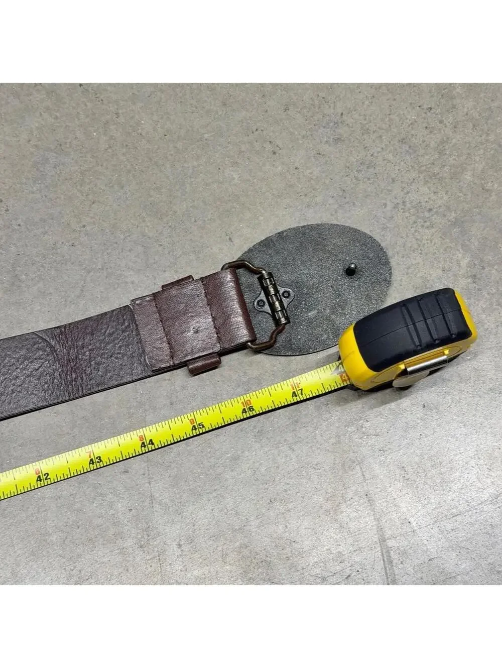 Vintage Y2K Brown Leather Belt with Tribal Fleur De Lis Star Gold Big Buckle